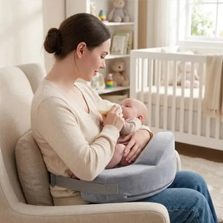 Ergonomic Univers Nest nursing pillow supporting breastfeeding, with soft fabric and adjustable design for comfortable feeding.
