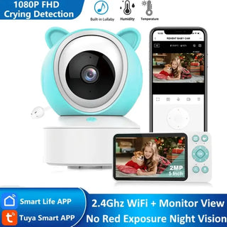 Univers Nest smart baby monitor showing a parent viewing live video feed of a sleeping infant on a digital screen.