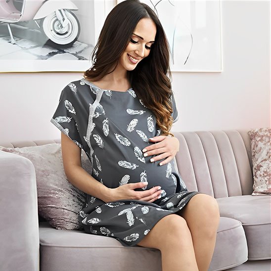 Nursing nightgown from Univers Nest featuring soft, comfortable fabric and easy access for breastfeeding.