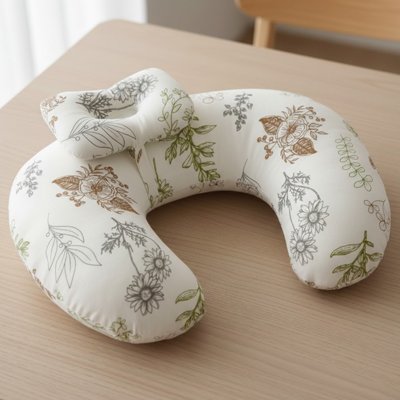 Ergonomic nursing pillow from Univers Nest with soft fabric cover, designed for mom and baby comfort during breastfeeding.
