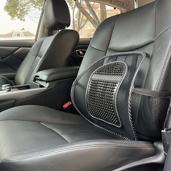 Univers Nest car support cushion with lumbar support, showing ergonomic shape and plush fabric for optimal driving comfort.