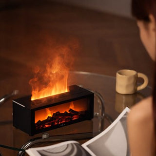 Pure Breath air humidifier by Univers Nest shown on a bedside table with a sleek white design and mist output.