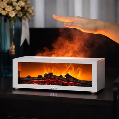 Universal Nest Pure Breath Air Humidifier emitting a gentle mist in a modern home setting.