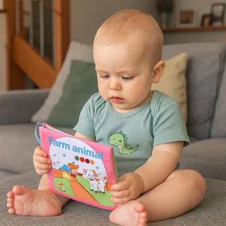 Soft fabric baby cloth book by Univers Nest featuring colorful sensory pages for early learning and development.