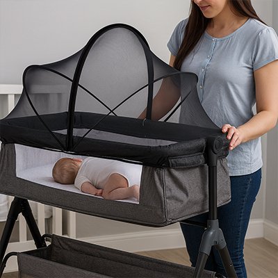 Baby bed mosquito net by Univers Nest with ultra-fine mesh, providing gentle protection for infant sleeping areas.