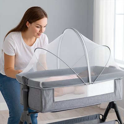 Universal Nest baby bed mosquito net, ultra-fine protection for crib safety, lightweight mesh for breathability and insect defense.