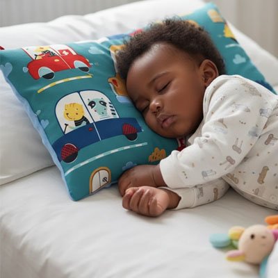 Ergonomic children's pillow by Univers Nest, showing a soft, supportive pillow designed for comfortable sleep for kids.