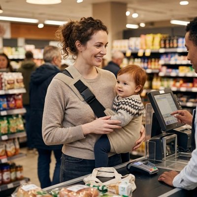 Ergonomic baby carrier by Univers Nest with adjustable straps and padded support for comfortable front and back baby carrying.