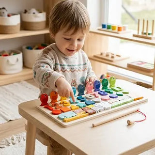 Wooden puzzle from Univers Nest Premium Artisanal collection, featuring colorful interlocking pieces on a wooden surface.