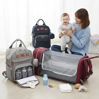 Univers Nest multifunction diaper bag with multiple compartments and adjustable straps, designed for organized parent on-the-go.