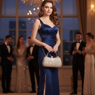 Elegant black evening clutch bag from Univers Nest with a sleek design and subtle metallic accents for formal occasions.