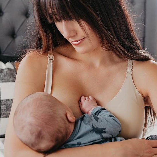 Ultra comfort nursing bra by Univers Nest, showing soft fabric, adjustable straps, and easy access for breastfeeding.
