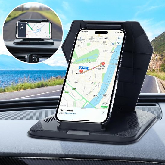 Universal Nest ultra-stable car phone mount supporting smartphones securely in a vehicle, with adjustable grip and sturdy design.