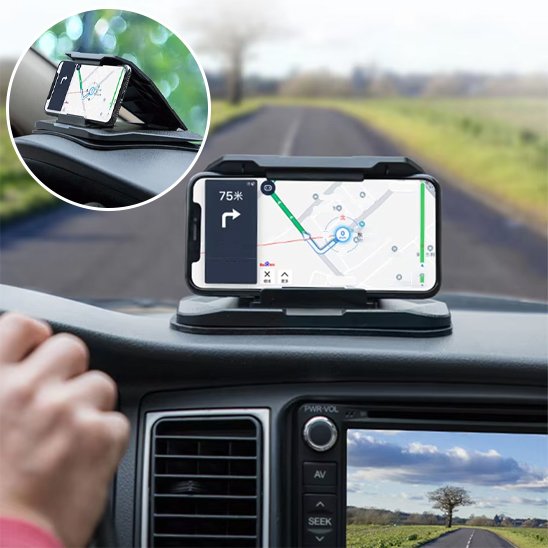 Universal Nest car phone mount with ultra-stable support holding a smartphone securely in a vehicle.