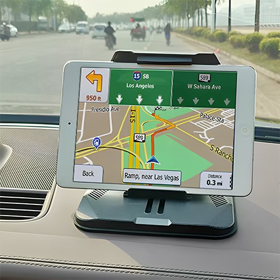 Universal Nest car phone mount holding a smartphone securely on a vehicle dashboard, designed for stability and easy access.