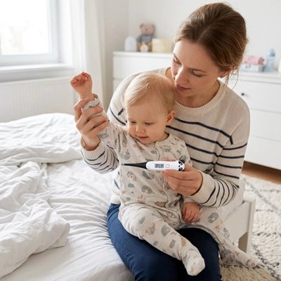 Digital thermometer from Univers Nest showing a precise, quick temperature reading on a digital display