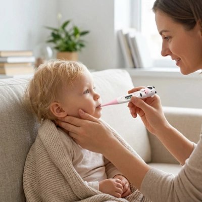 Digital thermometer from Univers Nest showing a temperature reading on its sleek display screen.